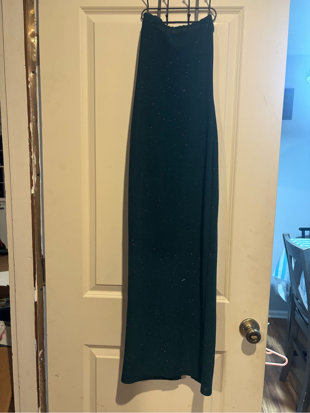 chic Dark Green Sparkle Strapless Maxi Dress